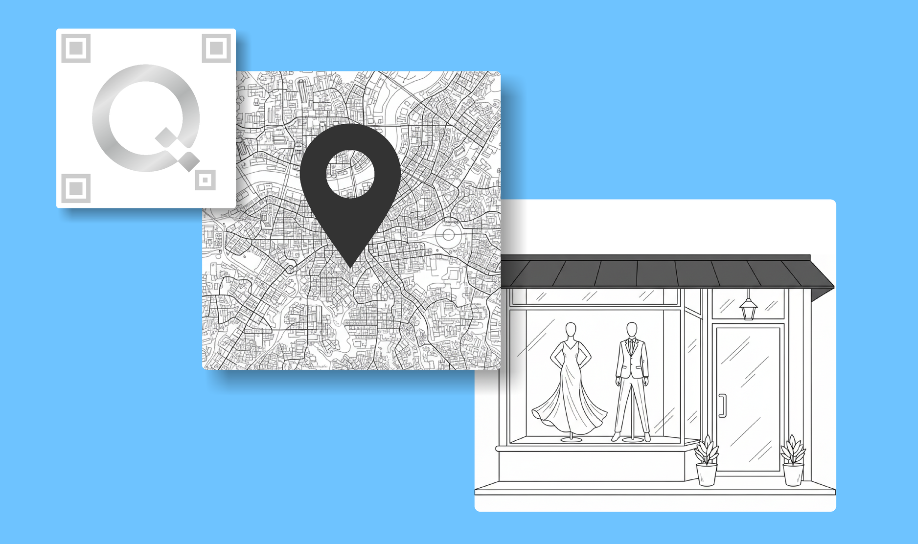 Store locator QR code with map pin icon.